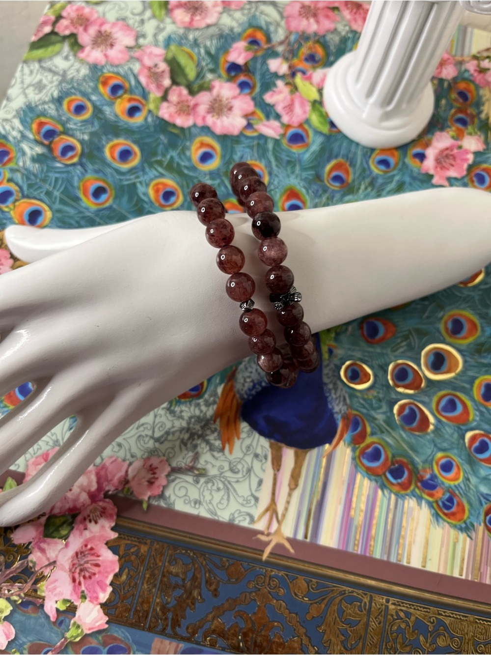 🍓Strawberry Quartz Bracelet Set Black Tone Copper Accents - Picture 3 of 7
